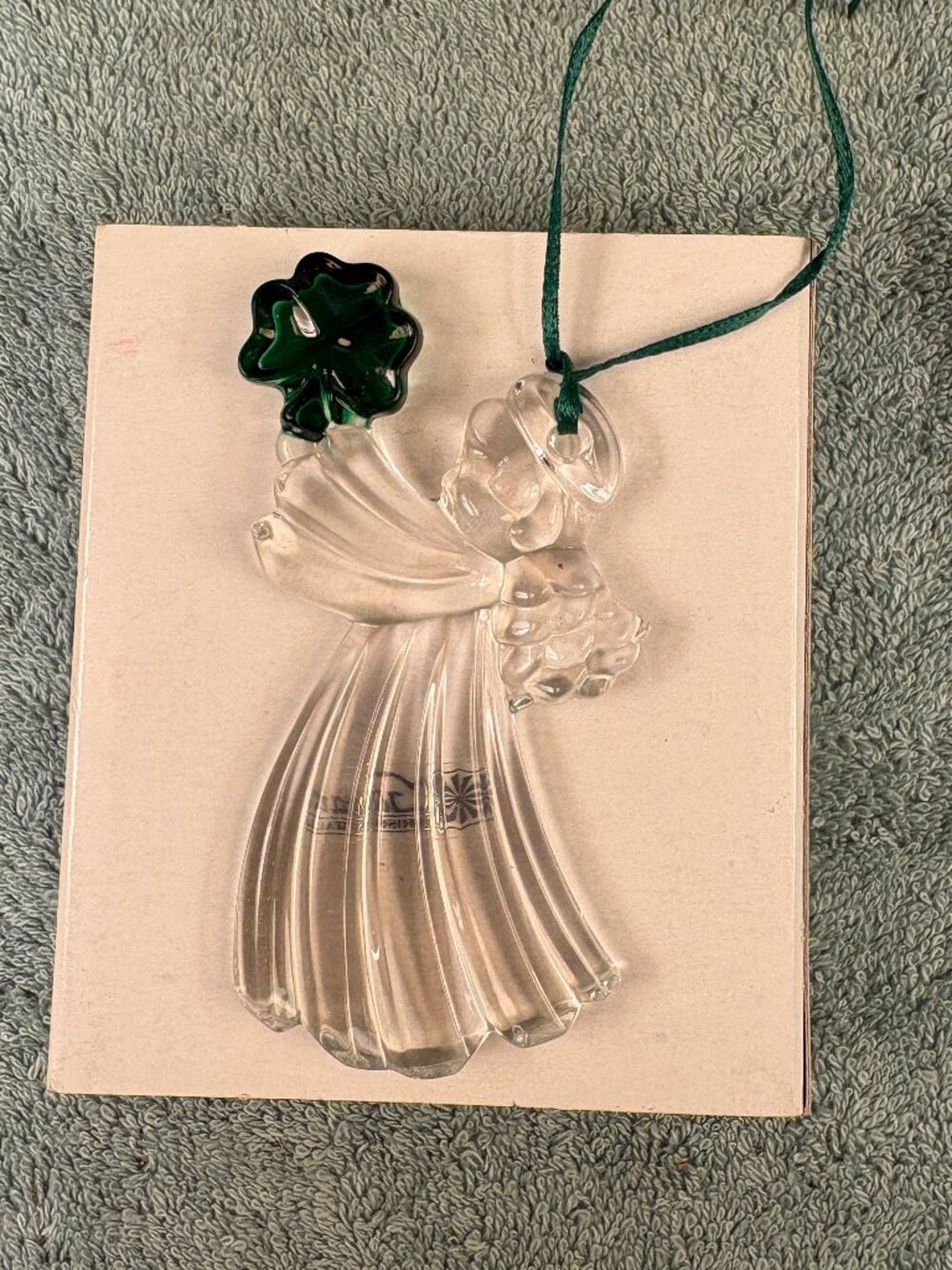 Galway Irish Crystal Angel with Green Shamrock Glass Christmas Ornament Boxed